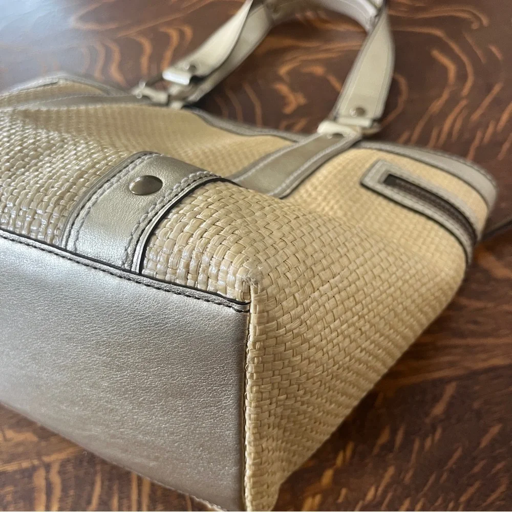 Coach Legacy Silver and Tan Woven Tote